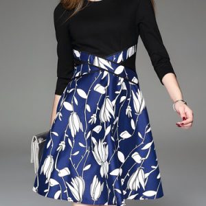 Black Elegant Floral-print Midi Dress