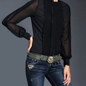 Black Elegant Silk-blend Blouse