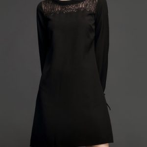 Black Elegant Solid Embroidered Mini Dress