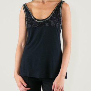 Black Embellished Scoop Neckline Tank