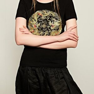 Black Embroidered Crew Neck Short Sleeve T-Shirt