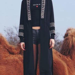 Black Embroidered Long Sleeve Vintage Kimono