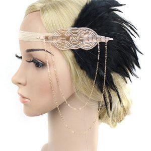 Black Flapper Headband The Great Gatsby 1920s Costume Feather Headpieces Women Vintage Costume Accessories Halloween