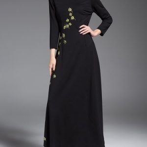 Black Floral Elegant Solid Maxi Dress