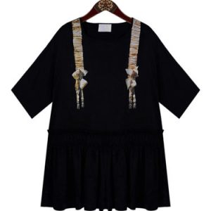 Black Floral Ruffled 3/4 Sleeve Mini Dress