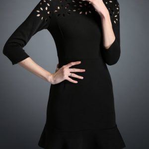 Black Flounce 3/4 Sleeve Cotton-blend Mini Dress