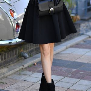 Black Folds Solid Casual A-line Midi Skirt