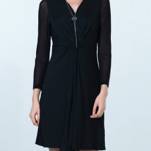 Black Folds V Neck Casual Solid A-line Midi Dress