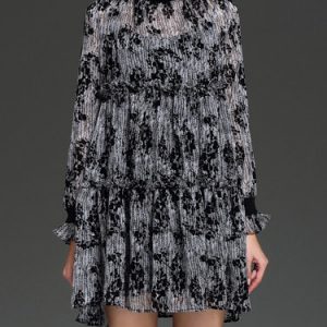 Black Frill Sleeve Ruffled Printed A-line Mini Dress