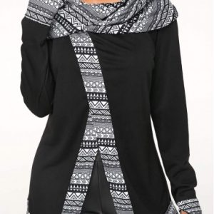 Black Glove Sleeve Front Slit Printed Sweatshirt - M