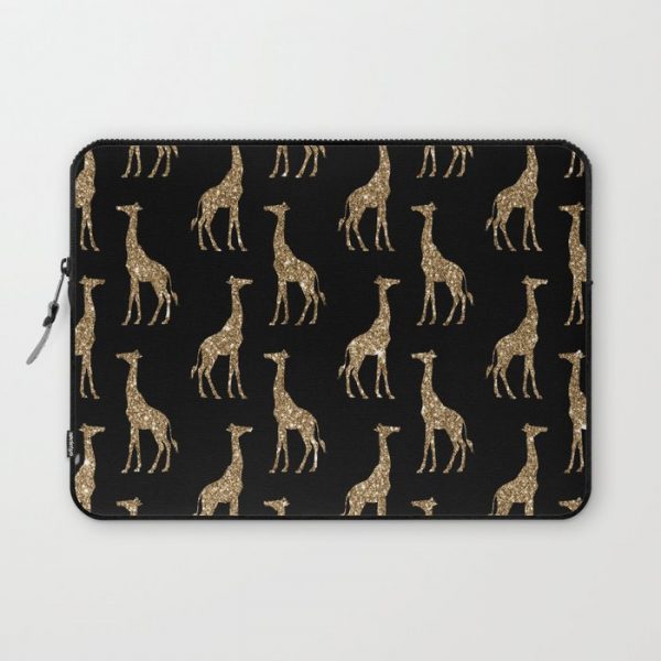 Black Gold Glitter Giraffe Pattern Computer Cover by Rose Gold - Laptop Sleeve - 13"