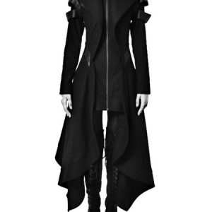 Black Gothic Costume Zipper Irregular Design Cotton Women Retro Coat Halloween