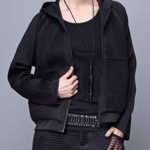 Black H-line Casual Hoodie Polyester Coat