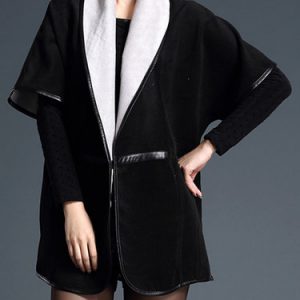 Black H-line Casual Open Front Pockets Coat