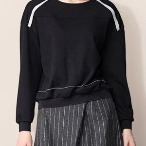 Black H-line Color-block Casual Long Sleeved Top