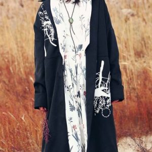 Black H-line Embroidered Casual Coat