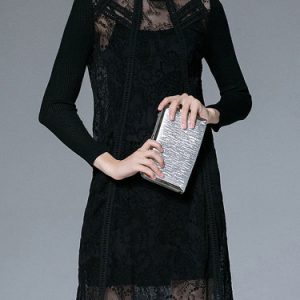 Black H-line Mesh Floral Long Sleeve Midi Dress