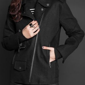 Black H-line Wool Blend Plain Simple Coat