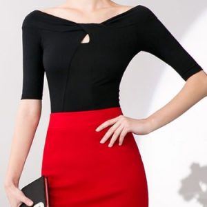 Black Half Sleeve Asymmetric Plain T-Shirt