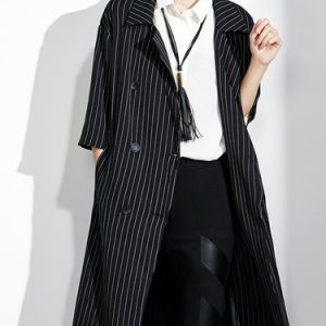 Black Half Sleeve H-line Viscose Pockets Coat