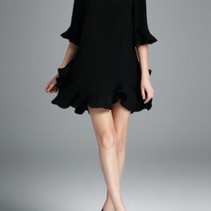 Black Half Sleeve Plain Mini Dress