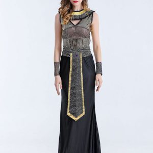 Black Halloween Costume Sequin Dress Oversleeves Detachable Collar Polyester Queen Set Mardi Gras Holidays Costumes