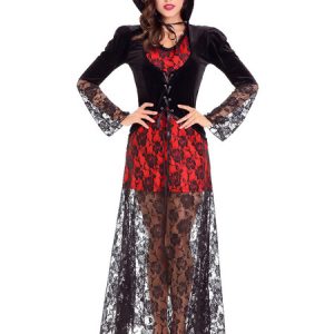 Black Halloween Costumes Vampire Dress Rose Pattern Lace Semi Sheer Holidays Costumes