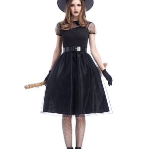 Black Halloween Costumes Witch Hat Dress Tulle Holidays Costumes