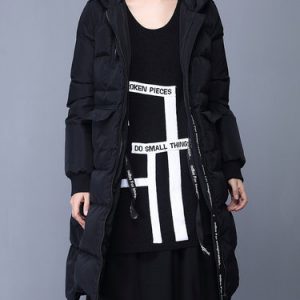 Black Hoodie Polyester Long Sleeve Down Coat