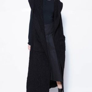 Black Hoodie Solid Sleeveless Pockets Casual Coat