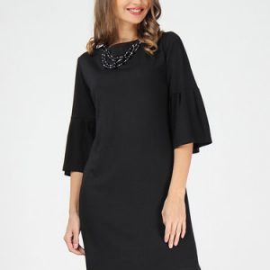 Black Jersey Bell Sleeve H-line Midi Dress