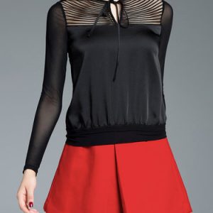 Black Keyhole Casual Sheath Long Sleeved Top