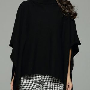 Black Knitted Solid Skirts Casual Asymmetrical Poncho