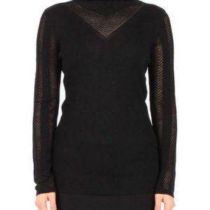 Black Knitted Wool Blend Turtleneck Long Sleeved Top