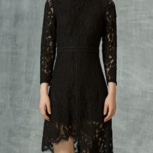 Black Lace Asymmetric Midi Dress