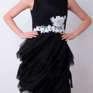 Black Lace Detail Sleeveless Tiered Crew Neck Party Dress