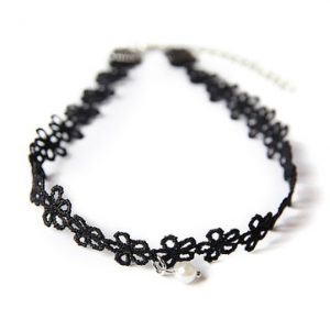 Black Lace Pearl Hollow Flower Choker Necklace