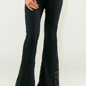 Black Lace Pierced Casual Flared Pants