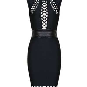 Black Lace Up Sexy Bodycon Midi Dress