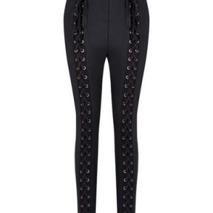 Black Lace Up Sexy Solid Skinny Leg Pants