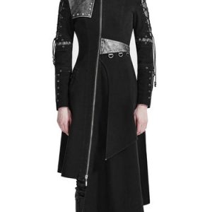 Black Lace Up Statement Solid Asymmetrical Coat