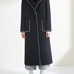 Black Lapel Long Sleeve Solid Binding Coat