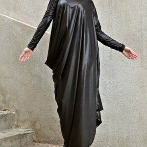 Black Long Sleeve Hand Made Shift Maxi Dress