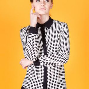 Black Long Sleeve Silk Polka Dots Blouse