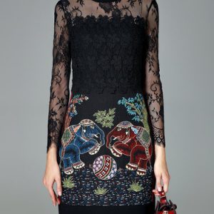 Black Mesh Sheath Guipure Lace Embroidered Mini Dress