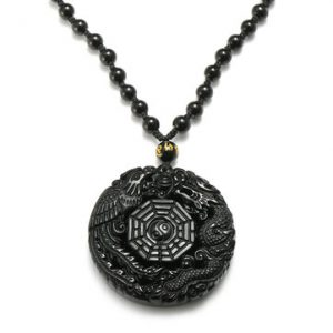 Black Obsidian Necklace Lucky Pendant Tai-Chi Chain Necklace