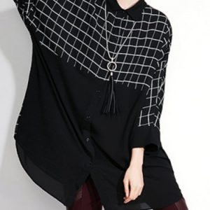 Black Paneled Checkered/Plaid Casual Tunic