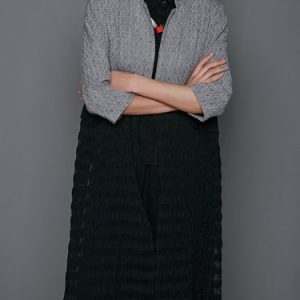 Black Paneled H-line 3/4 Sleeve Coat