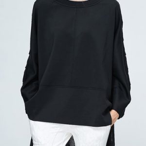 Black Paneled Long Sleeve Asymmetric Crew Neck Tunic