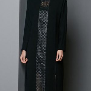 Black Paneled Long Sleeve Geometric Midi Dress